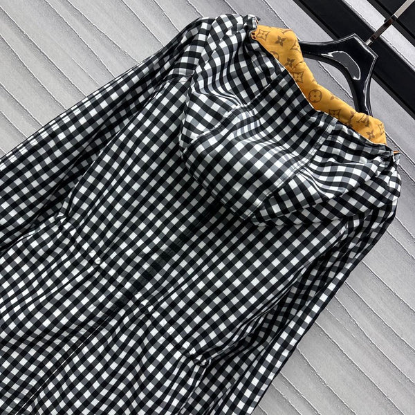 Lv Check Hooded Black White Parka 224851