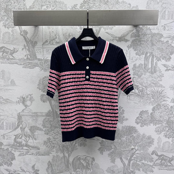 Dior 25 Polo T-Shirt Night Blue mix Pink Linen 232265