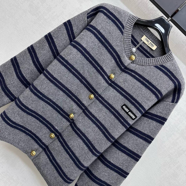 Miu Miu 25 Cardigan Grey Mix Navy Wool 303603