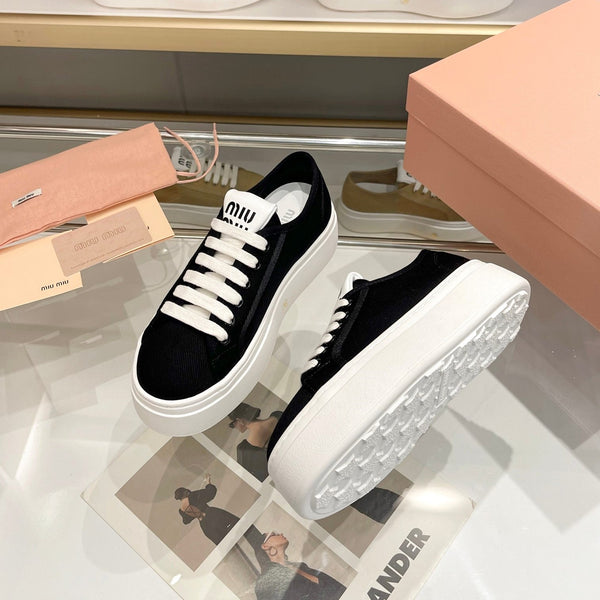 Miu Low Top Skateboard Shoes 50mm Black Canvas 456834