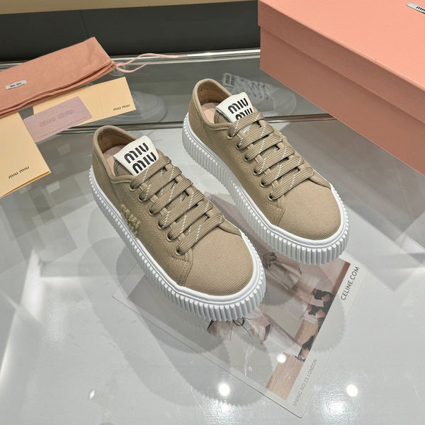 Miu logo-patch sneakers 45mm Dark Sand Canvas 456832