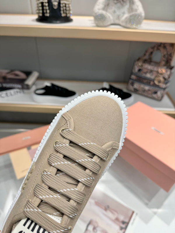 Miu logo-patch sneakers 45mm Dark Sand Canvas 456832