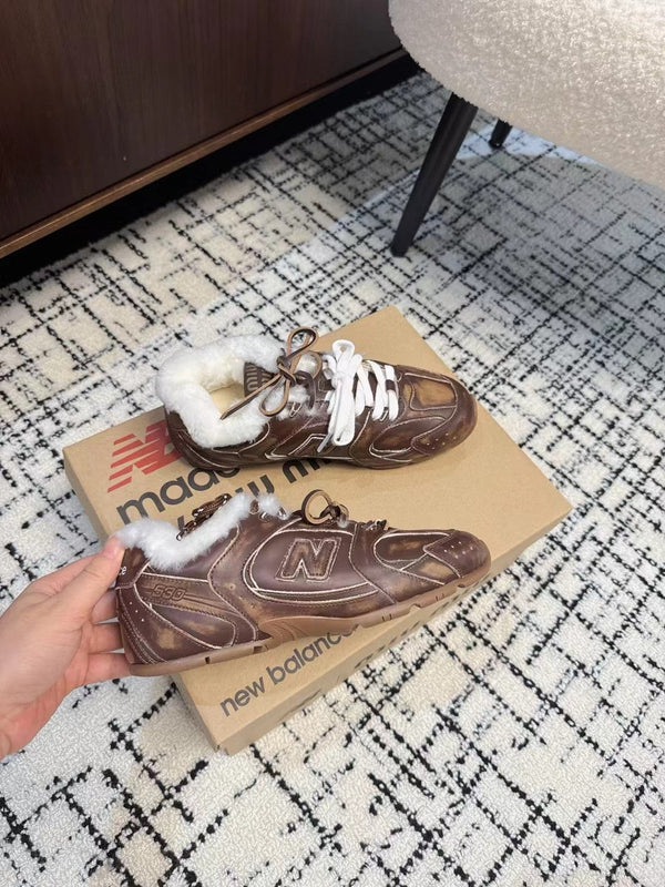 Miu Balance 530 SL Sneakers fleece lining Wood Brown Suede