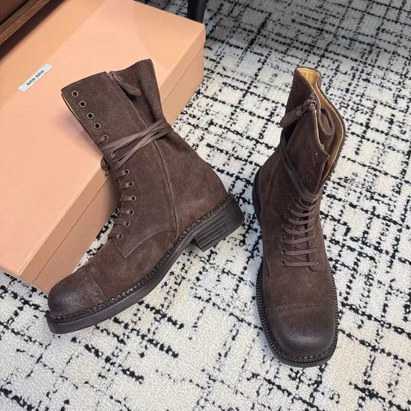 Miu Lace-Up Boots Earth Brown Suede