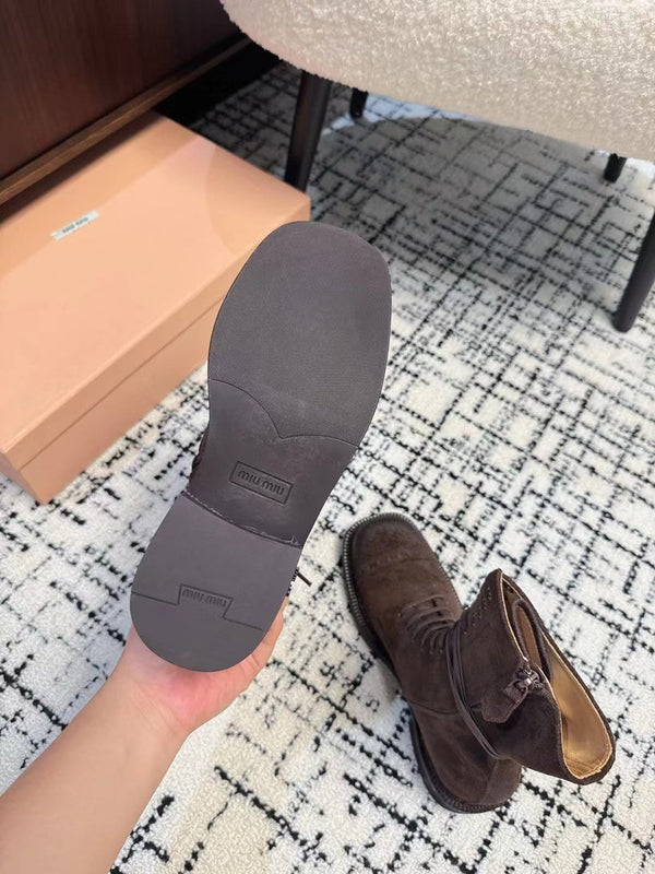 Miu Ankle Boots Earth Brown Suede