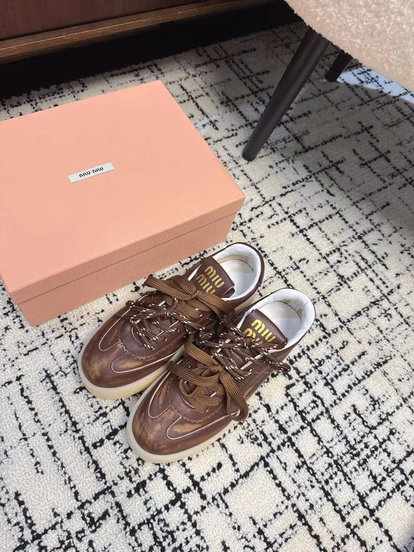 Sneakers Miu Balance in pelle marrone scuro