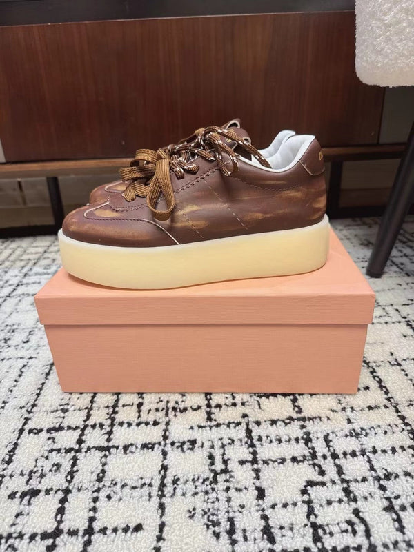 Sneakers Miu Balance in pelle marrone scuro