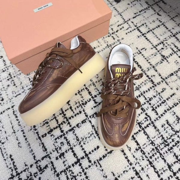 Miu Balance Sneakers Dark Brown Leather