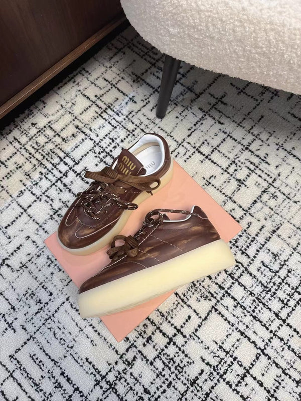 Sneakers Miu Balance in pelle marrone scuro