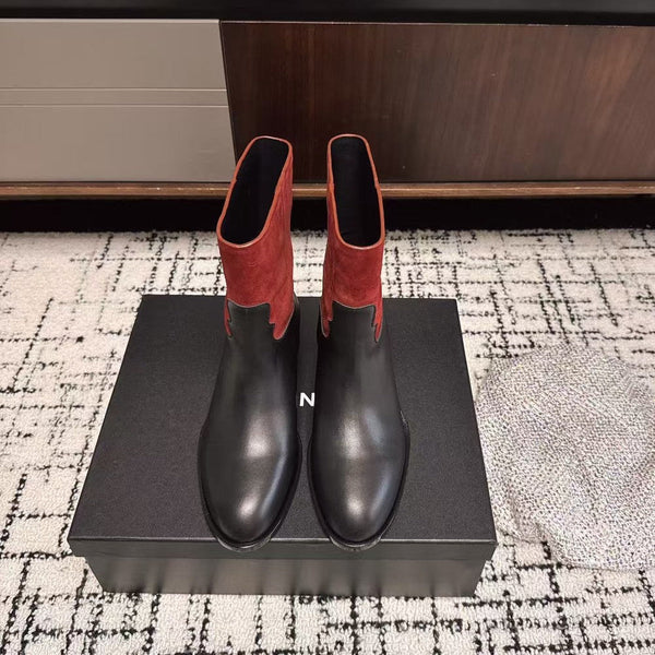 Chanel 25A Winter New Low Boots Black Red Cowhide 393514