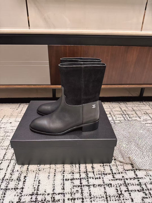 Chanel 25A Winter New Low Boots Black Cowhide 393516