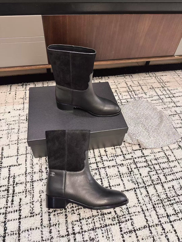 Chanel 25A Winter New Low Boots Black Cowhide 393516