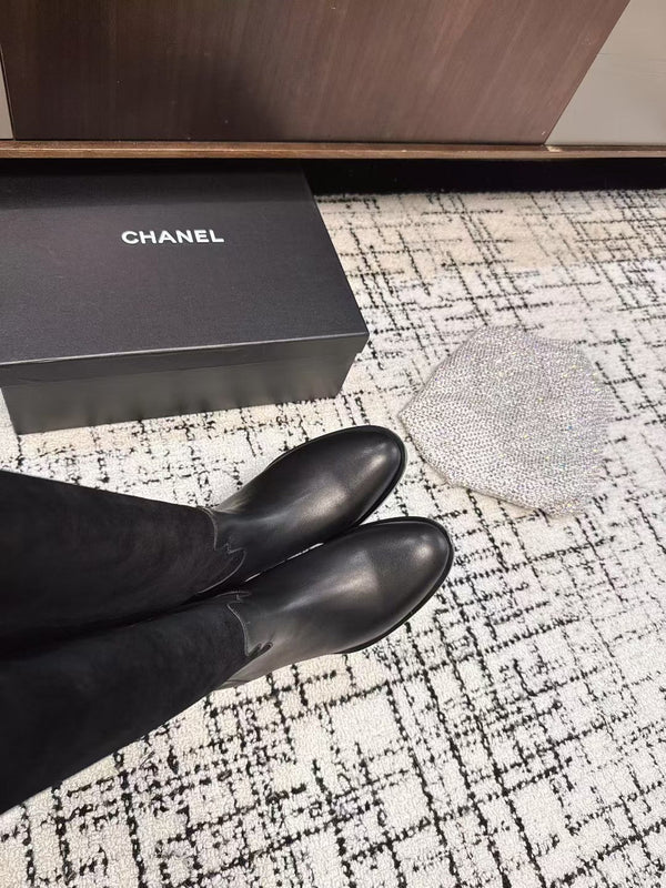 Chanel 25A Winter New Thigh Boots Black Cowhide Mix Suede 393520