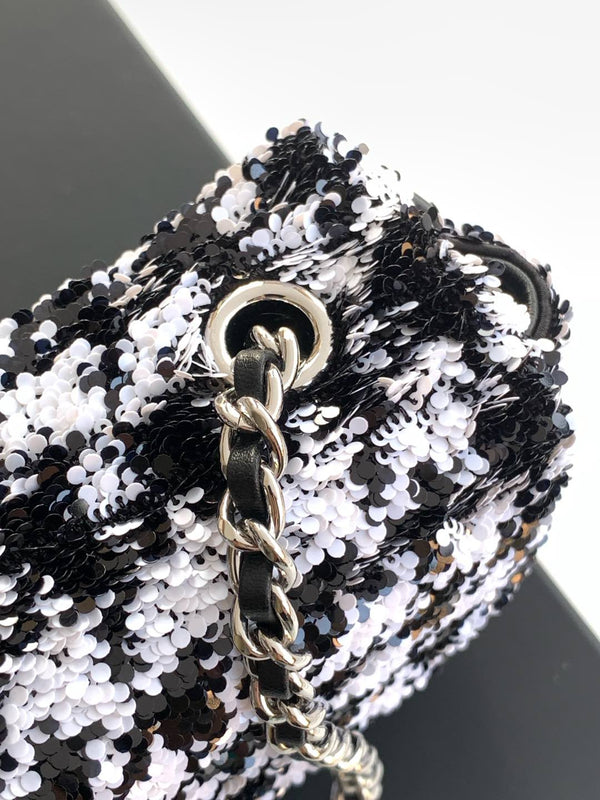CC 25C White Black Sequin Silver Hardware