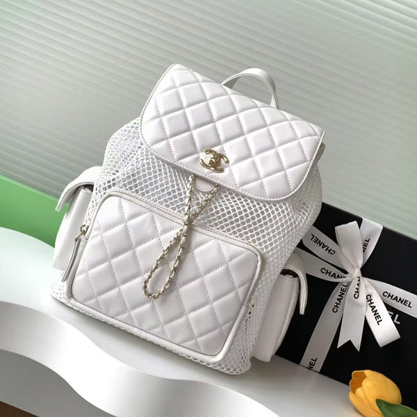 cc 25S Backpack 31cm White Mesh Calfskin