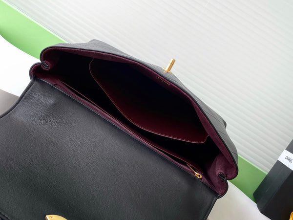 cc 25S Vintage Flap Bag 33cm Top Handle Black Calfskin