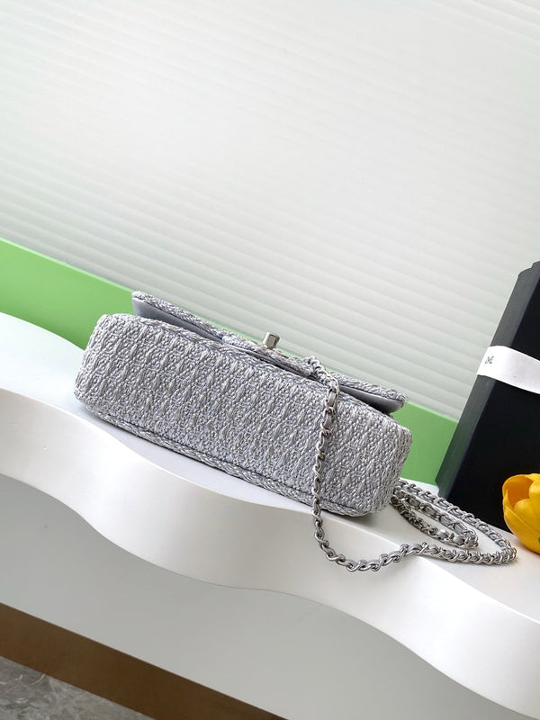 cc 25S Flap Bag 20cm Silver Raffia