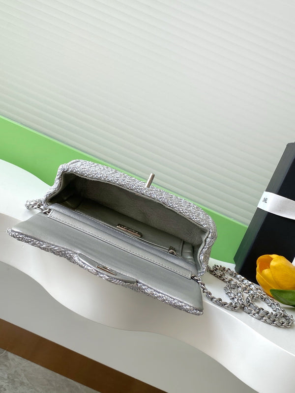 cc 25S Flap Bag 20cm Silver Raffia