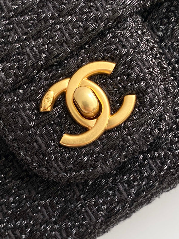 cc 25S Flap Bag 20cm Black Raffia