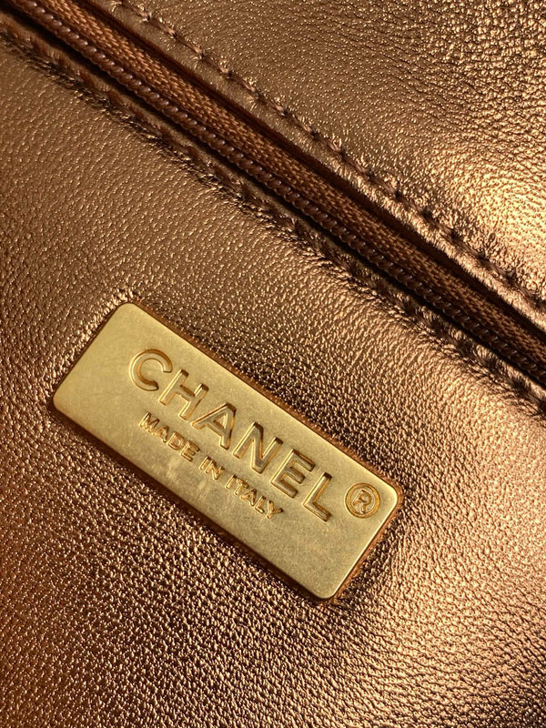 cc 25S Flap Bag 21cm Brown Gold Sequin Calfskin