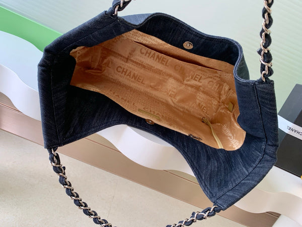 Chanel 25 Tote Bag Navy Blue 48cm Denim Leather 289494