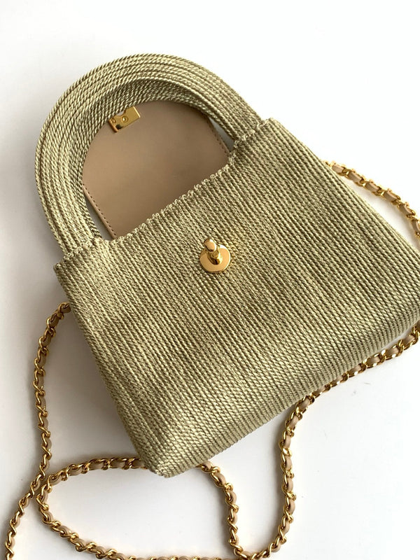 CC 2025 Woven Bag 19cm Gold Raffia Leather 296398
