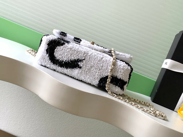 CC 2025 Flap Bag Silver Black Sequin 298202