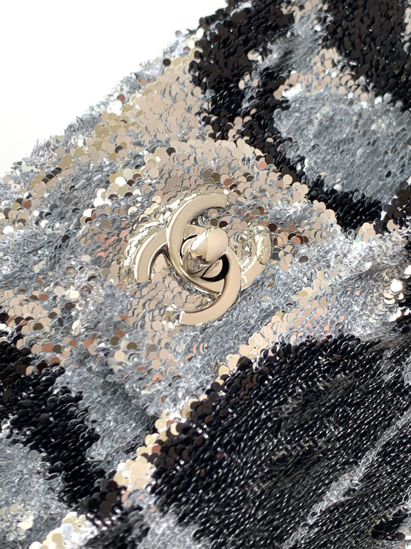 CC 2025 Flap Bag Black Silver Sequin 298201