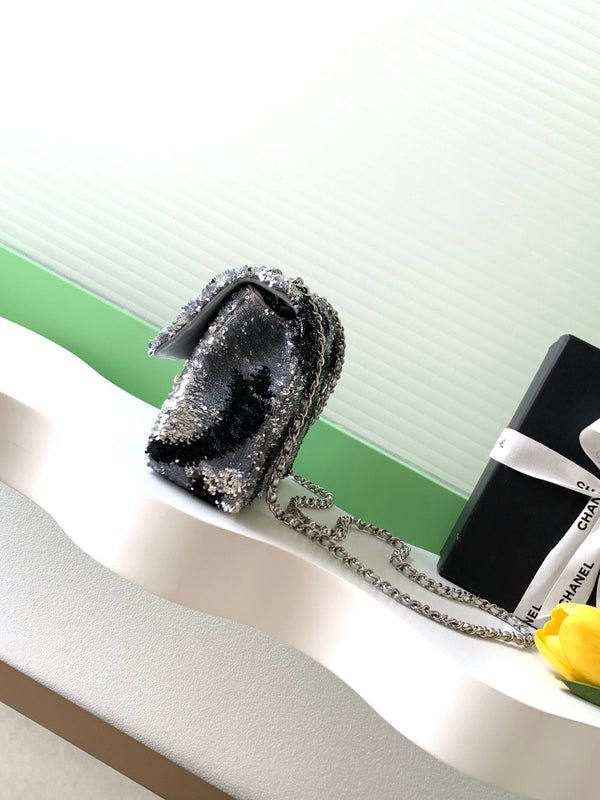 CC 2025 Flap Bag Black Silver Sequin 298201