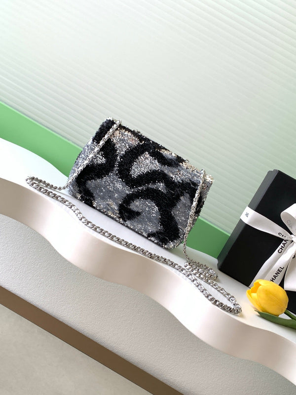 CC 2025 Flap Bag Black Silver Sequin 298201