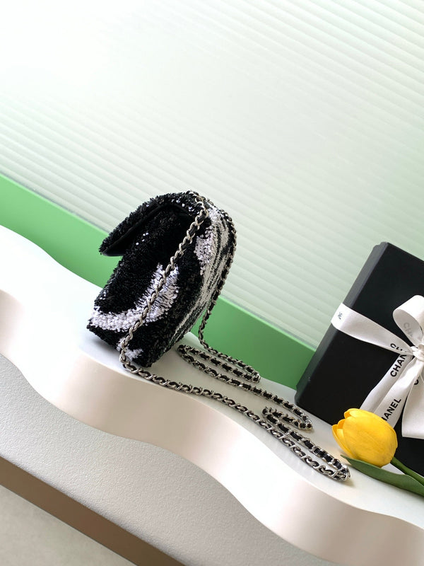 CC 2025 Flap Bag Black White Sequin 298200