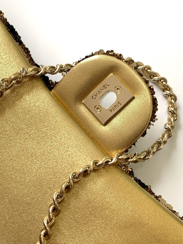 CC 2025 Flap Bag Brown Gold Sequin 298199