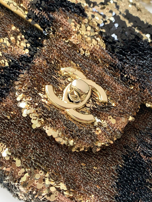 CC 2025 Flap Bag Brown Gold Sequin 298199