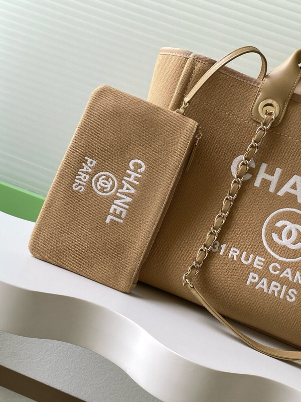 CC 2025 Deauville Tote Bag Beige Canvas