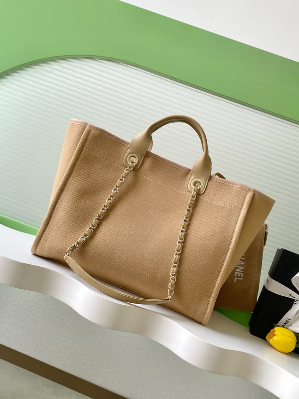 CC 2025 Deauville Tote Bag Beige Canvas