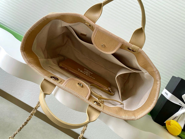 CC 2025 Deauville Tote Bag Beige Canvas