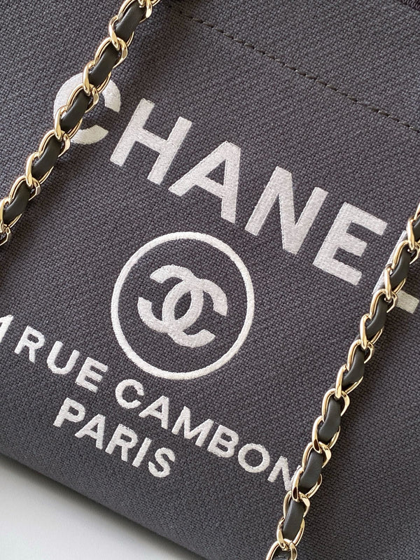 CC 2025 Deauville Tote Bag Gray Canvas