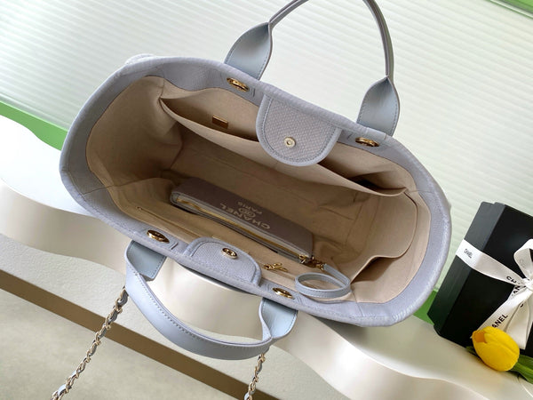CC 2025 Deauville Tote Bag Light Gray Canvas