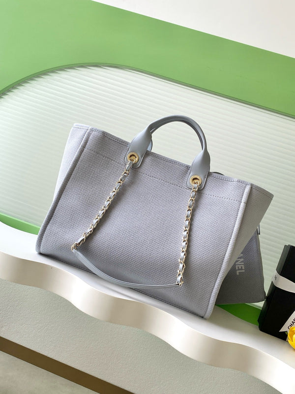 CC 2025 Deauville Tote Bag Light Gray Canvas