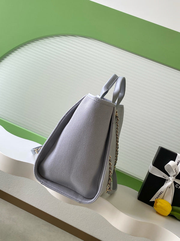 CC 2025 Deauville Tote Bag Light Gray Canvas