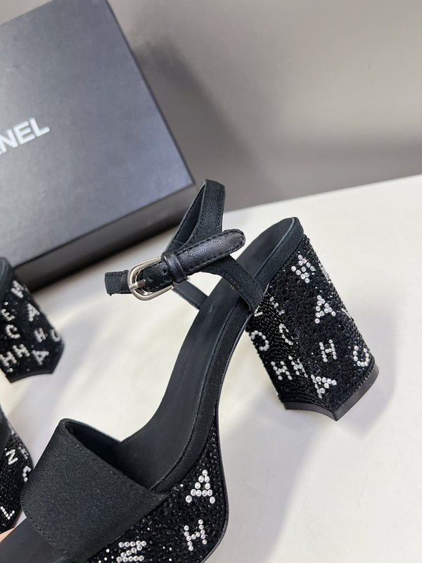 sandalo slingback 75 vitello nero cristallo