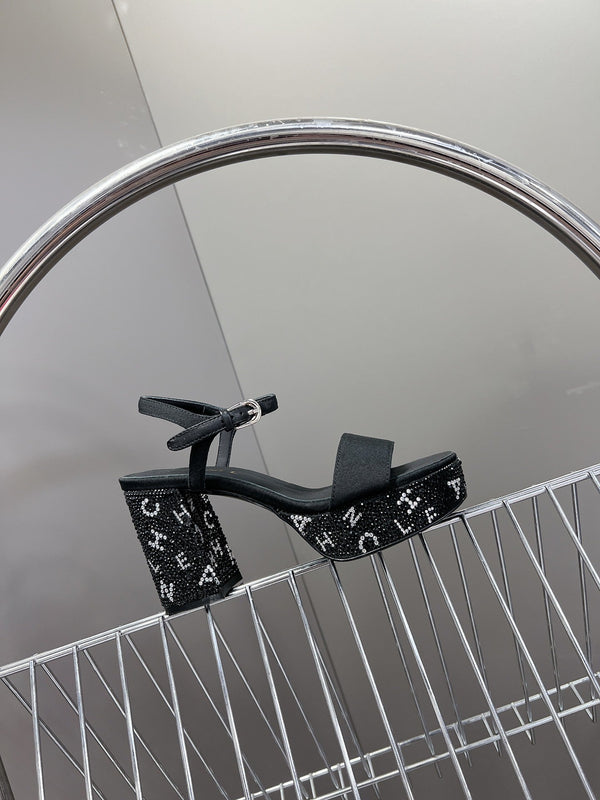 sandalo slingback 75 vitello nero cristallo