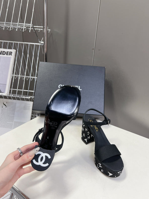 sandalo slingback 75 vitello nero cristallo