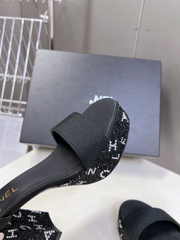 sandalo slingback 75 vitello nero cristallo