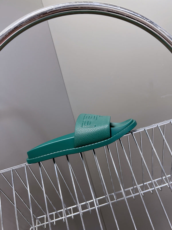 FENDI ROMA SLIDES IN TEAL GREEN LAMBSKIN LEATHER