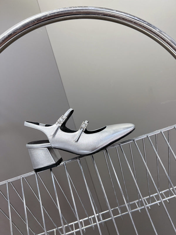 SCARPA JACKIE 50 IN PELLE D'AGNELLO ARGENTO