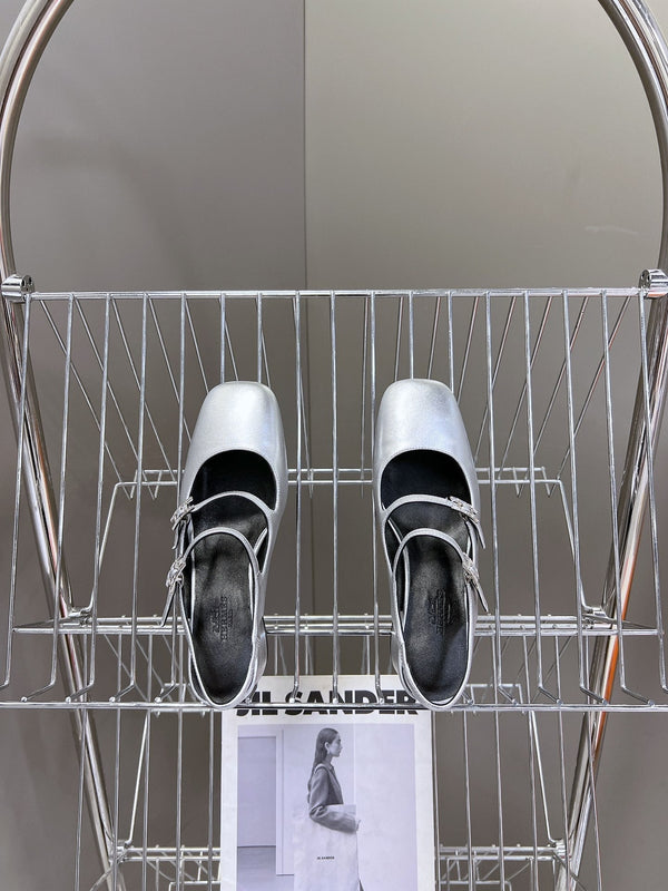 SCARPA JACKIE 50 IN PELLE D'AGNELLO ARGENTO