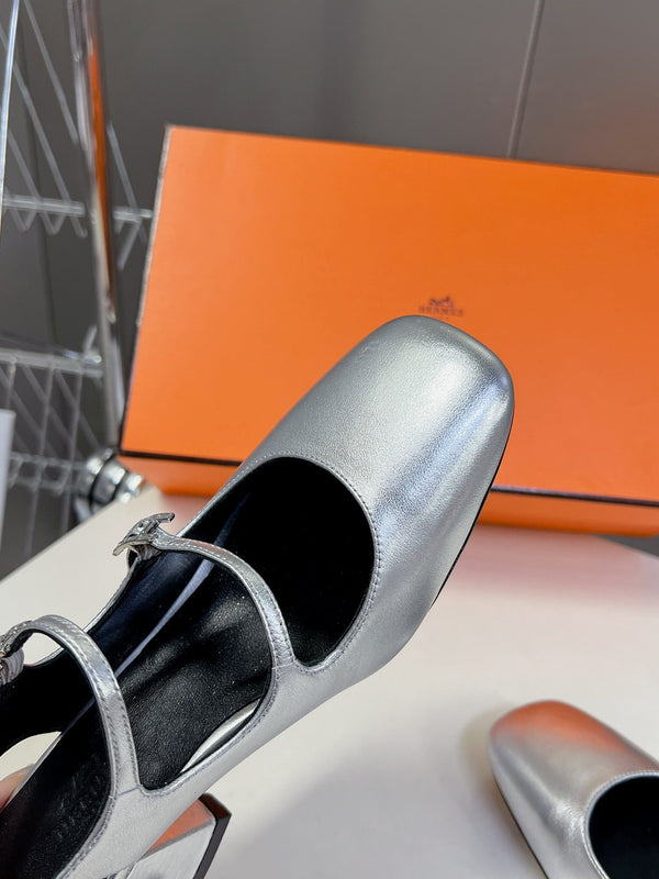 SCARPA JACKIE 50 IN PELLE D'AGNELLO ARGENTO