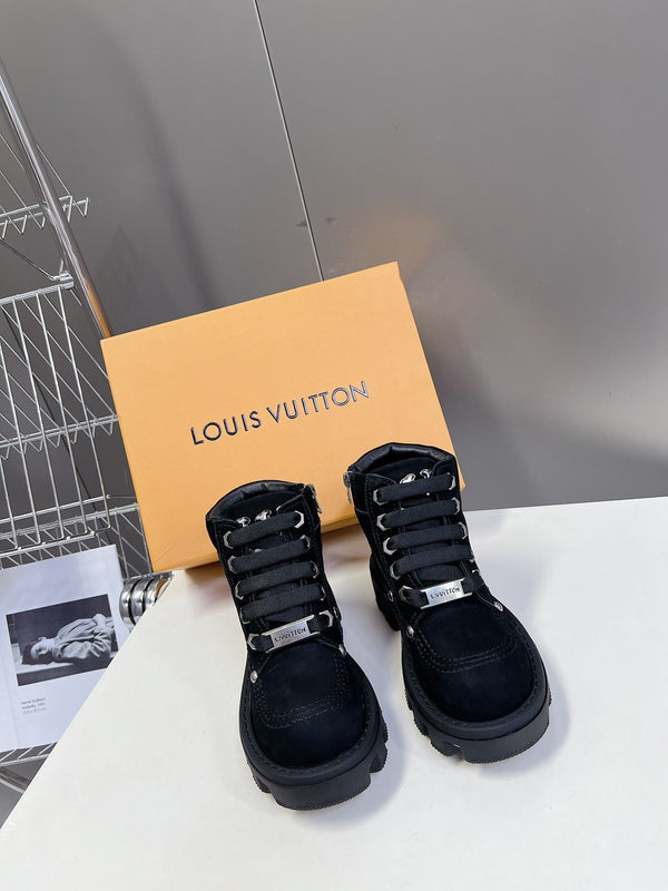 LV Checker Ankle Boots Black Suede