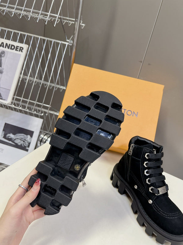 LV Checker Ankle Boots Black Suede